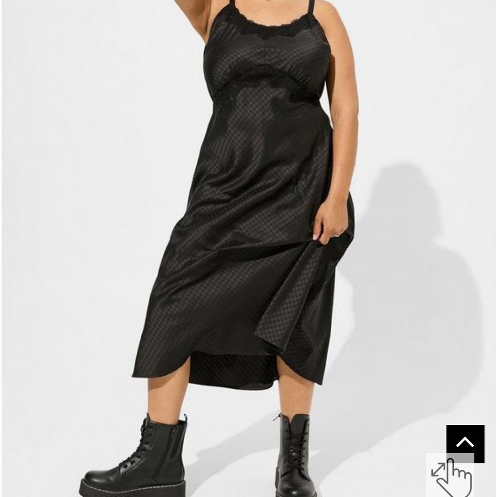 Torrid Black Tea Length Woven Jacquard Lace Trim Slip Dress Size 3 3X 22 24